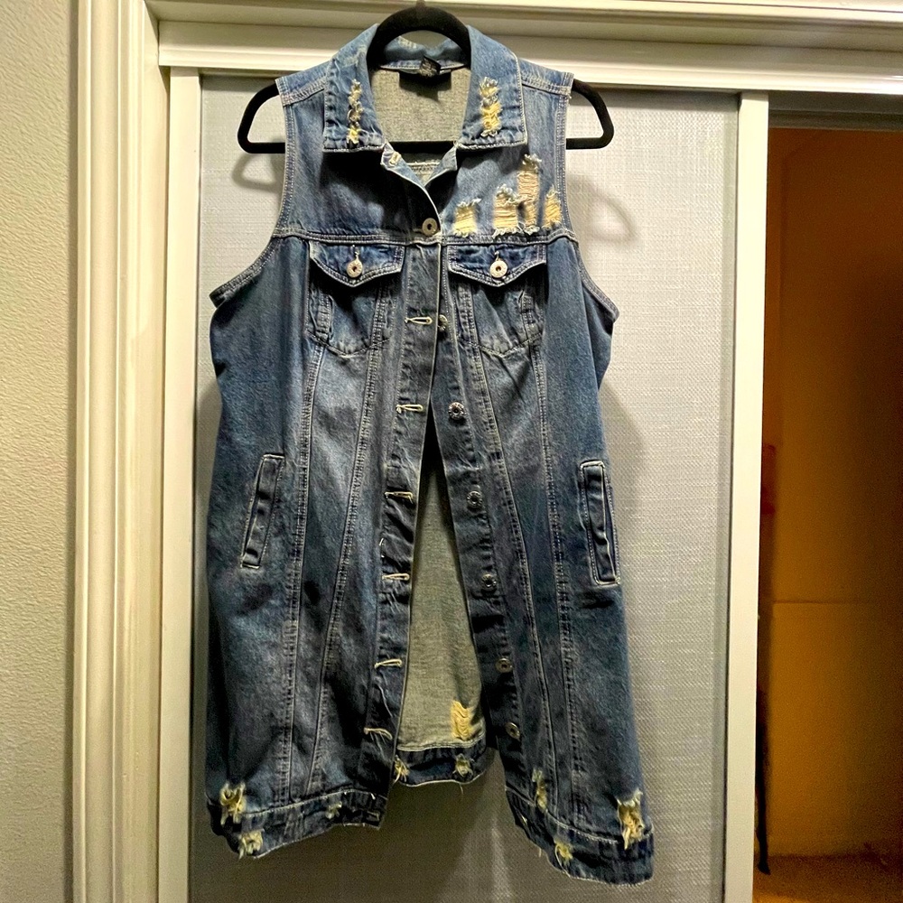 Ashley Stewart denim vest long longline sz 12